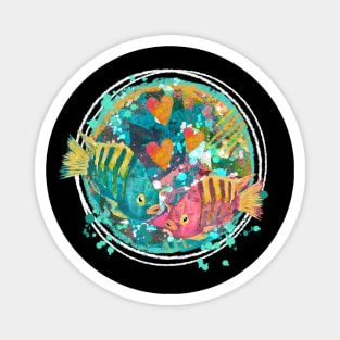 Pink and Blue Tropical Saltwater Fish with a Painterly Artistic Background Magnet